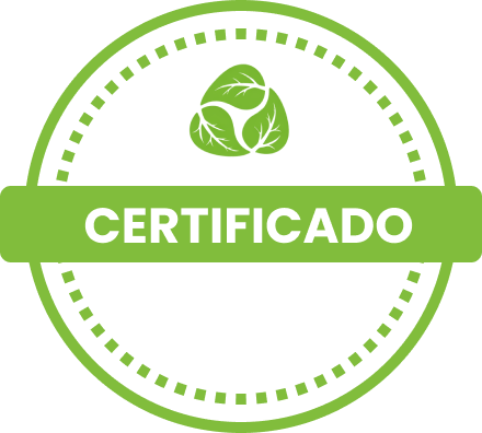 Sello verde circular con la palabra “Certificado”.